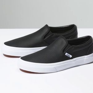Vans Black Perforated Leather Slip On Size 10
